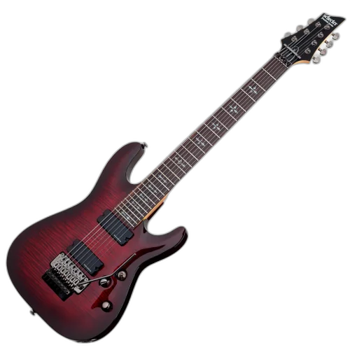 Guitarra Schecter Demon-7 FR Crimson Red Burst com Captadores Diamond Active HB-105S HH e Ponte Floyd Rose Special 3260