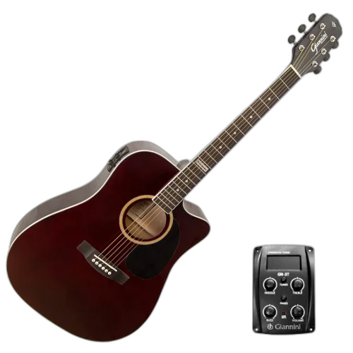 Violão Eletroacústico Giannini Performance GF-1D CEQ Translucent Dark Wine TDW com Equalizador GN-3T Ativo 3 Bandas e Afinador