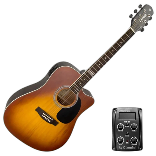 Violão Eletroacústico Giannini Performance GF-1D CEQ Honey Burst HB com Equalizador GN-3T Ativo 3 Bandas e Afinador