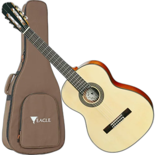 Violão Acústico Eagle DH69 Natural Canhoto Nylon com Tampo Spruce Laterais Mogno Escala Laurel e Bag