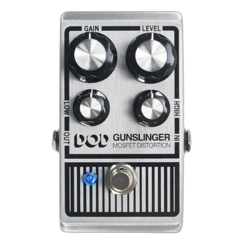 Pedal DOD Gunslinger MOSFET Distortion com Controles Independentes Gain Level Low High e Operação 9V/12V True Bypass