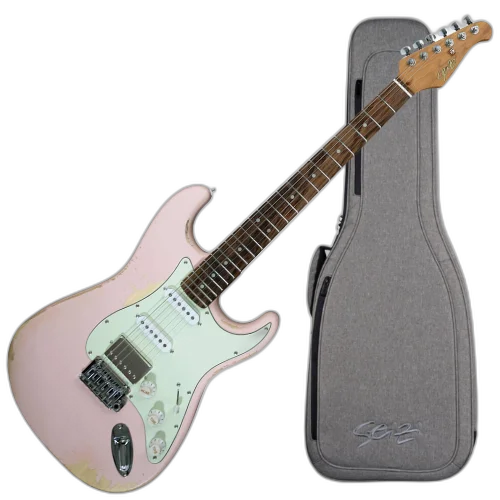 Guitarra Seizi Vintage Budokan HSS Relic Shell Pink com Captadores Seizi Jutsu Alnico V Ponte Flutuante 2 Pivôs Trastes Inox e Bag 10360726