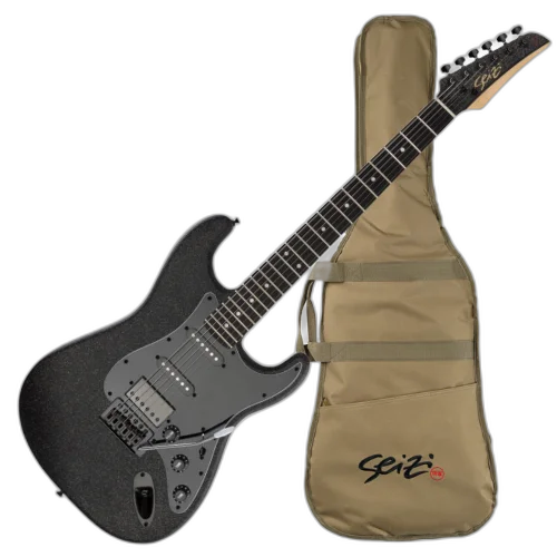 Guitarra Seizi Fun Katana Musashi HSS All Black Sparkle Satin Limited Edition com Captadores Seizi Chidori Cerâmicos Ponte Tremolo 6 Parafusos e Bag 10361159