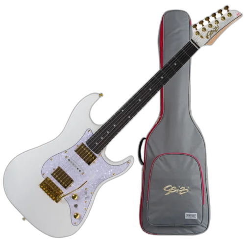 Guitarra Seizi Katana Blade HSH Pearl White Gold com Captadores Seizi Jutsu Alnico V, Ponte Flutuante 2 Pivôs e Bag 10361216