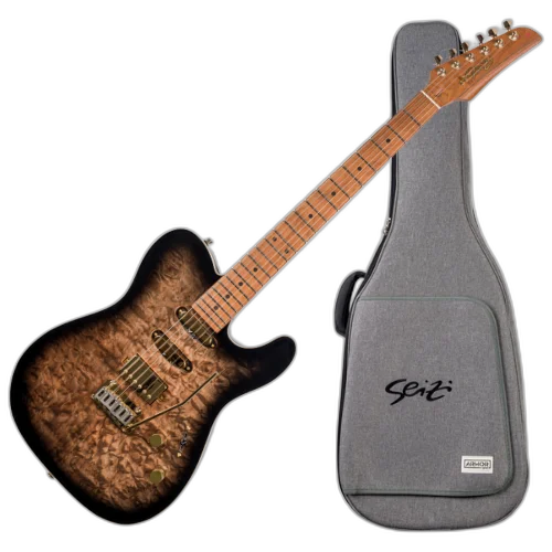 Guitarra Seizi Katana Sakura HSS Quilted Black com Captadores Seizi Jutsu Alnico V Ponte Flutuante 2 Pivôs e Bag 10361197