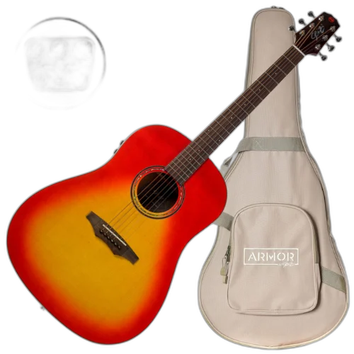 Violão Eletroacústico Seizi Supreme Mirai Plus Okami Cherry Burst com Tampo Spruce Sólido Pré Mirai Plus com Efeitos Afinador Recarregável e Bag Armor 10360921