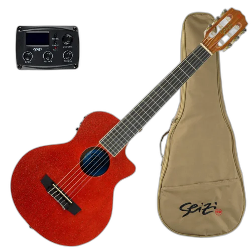 Violão Eletroacústico Seizi Fun Panda Nylon Lava Red Sparkle com Captador Ativo e Madeira Sapele Laminado e Bag 10360963