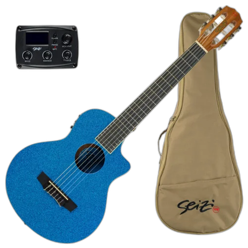 Violão Eletroacústico Seizi Fun Panda Nylon Royal Blue Sparkle com Captador Ativo e Madeira Sapele Laminado e Bag 10360969