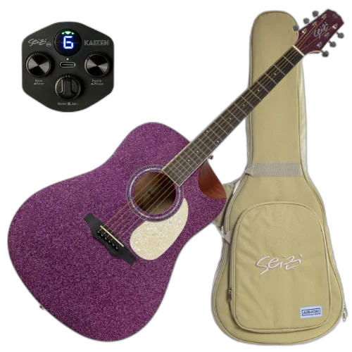 Violão Eletroacústico Seizi Akira Kaizen Purple Sparkle com Captador Seizi Kaizen Recarregável Aço Madeira Mahogany Laminado e Bag 10361031