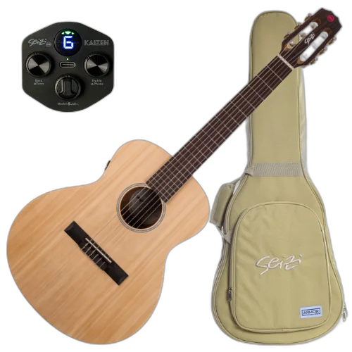 Violão Eletroacústico Seizi Originals Mini Ryu Nylon Kaizen Spruce Natural com Captador Seizi Kaizen Recarregável Cordas de Nylon Madeira Mahogany Laminado e Bag 10361203