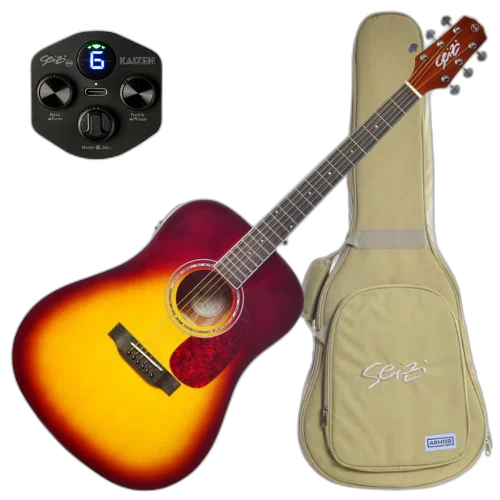 Violão Eletroacústico Seizi Tokyo Kaizen Brown Burst com Captador Seizi Kaizen Recarregável Cordas de Aço Madeira Mogno Laminado e Bag 10360634