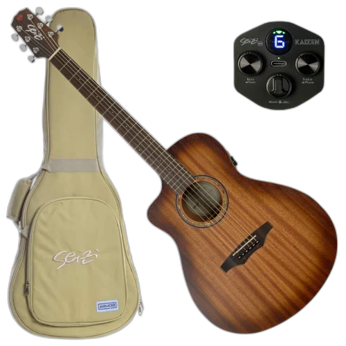 Violão Eletroacústico Canhoto Seizi Zen Cutaway Kaizen Mahogany Burst com Captador Seizi Kaizen Recarregável Cordas de Aço Madeira Mahogany Laminado e Bag 10361111