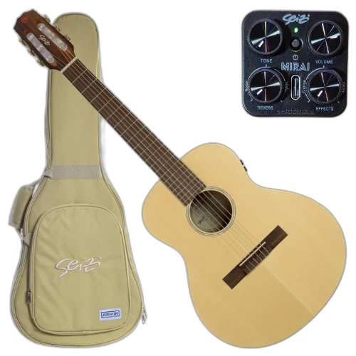 Violão Eletroacústico Canhoto Seizi Originals Mini Ryu Mirai Spruce Natural com Captador Seizi Mirai Recarregável Cordas de Nylon Madeira Mahogany Laminado e Bag 10361113