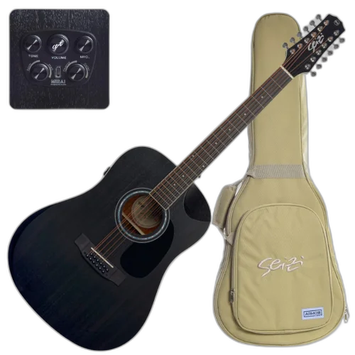 Violão Eletroacústico Seizi Neo Akira Half Cutaway Mirai 12 Open Pore Black com Captador Seizi Mirai Cordas de Aço Madeira Mogno Laminado e Bag 10360771