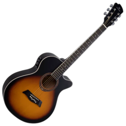 Violão Eletroacústico Michael Mini Jumbo VMA320 SM (Sunburst Mate) com Tampo Linden Pré Michael 3 Bandas Tarraxas com Borboletas Filete Múltiplo ABS e Encordoamento Aço