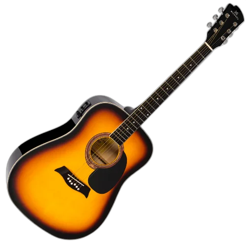 Violão Eletroacústico Michael Folk VMF360 SB (Sunburst) com Tampo Linden Pré Michael 3 Bandas Tarraxas com Borboletas Filete Múltiplo ABS e Encordoamento Aço