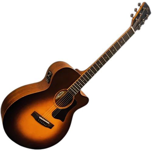 Violão Eletroacústico Michael Elegance VME720 THSP VS (Vintage Sunburst) com Tampo Spruce Pré Michael Cleverly Tarraxas Matte Black Die Cast Encordoamento Aço e Acabamento Open Pore