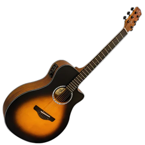 Violão Eletroacústico Michael Stellar VMS260 SB (Sunburst) com Tampo Spruce Pré Michael Cleverly Tarraxas Matte Black Die Cast Encordoamento Aço e Acabamento Open Pore