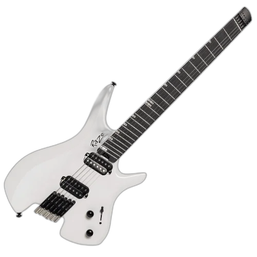Guitarra Michael Raze GMR500 Headless White Pearl Satin com Captadores Humbucker Alnico V Corpo Okoume Braço Roasted Maple e Escala Purple Heart