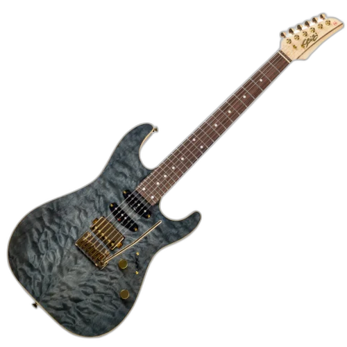 Guitarra Seizi Katana Hashira Black Onix Gold com Corpo Quilted Maple sobre Mogno Captadores Seizi Jutsu ALNICO V HSS e Ponte Flutuante 10360736