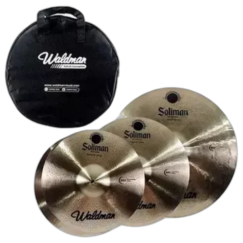 Kit Pratos Bateria Waldman Sol141620B 14" Hi-Hat + 16" Crash + 20" Ride Liga B8 e Bag