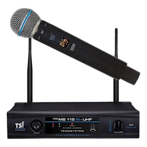 Microfone Sem Fio TSI Proms115MUHF Profissional UHF com Receptor Duplo e Maleta Inclusa