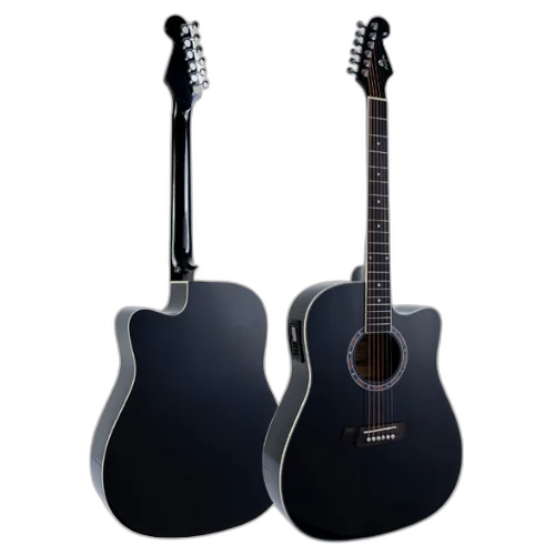 Violão Eletroacústico Aço Marquês VA-207 BK EQ Preto Brilho com Folk Cutaway Headstock Guitarra e Pré B-12 4 Bandas com Microfone Interno
