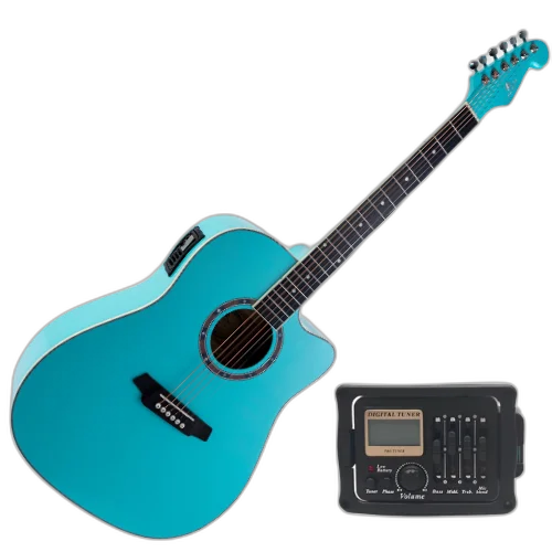 Violão Eletroacústico Aço Marquês VA-207 LBL EQ Light Blue Brilho com Folk Cutaway Headstock Guitarra e Pré B-12 4 Bandas com Microfone Interno