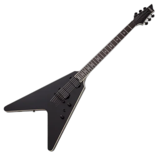 Guitarra Schecter V-1 SLS Elite Evil Twin Satin Black com Corpo em Swamp Ash Reforço de Carbon Fiber Escala em Ébano Compound Radius Captadores Fishman Fluence Modern 1346
