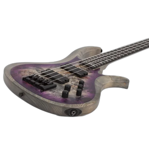 Contrabaixo Schecter Riot-4 Bass 4 Cordas Aurora Burst com Corpo em Swamp Ash e Topo Burl Exótico Braço Bolt-on Multi-Ply Maple/Nogueira com Reforço de Carbon Fiber Escala em Ébano Ponte Schecter Custom Bass String Thru 1450