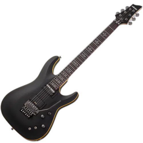 Guitarra Schecter Demon-6 FR S Aged Black Satin com Corpo em Basswood e Topo Esculpido Braço Maple Escala em Rosewood com Captador Ponte Schecter Diamond Active Sustainiac no Braço Floyd Rose Special 3669