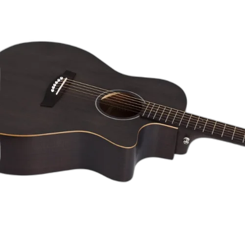 Violão Acústico Schecter Deluxe Satin See Thru Black com Tampo Spruce Fundo e Laterais Mogno Braço Mogno Set-Neck Dovetail Perfil Thin Escala Pau-Rosa com 20 Trastes Médios Nut Osso e Ponte Pau-Rosa 3716