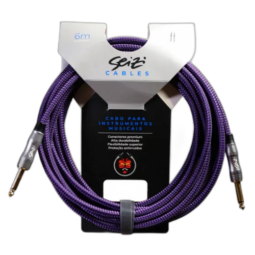 Cabo Seizi Cable Energy P10 x P10 Black Purple 6m para Guitarra Violão Contrabaixo Ukulele 10361000