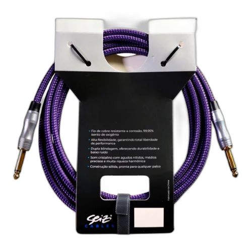 Cabo Seizi Cable Energy P10 x P10 Black Purple 6m para Guitarra Violão Contrabaixo Ukulele 10361000