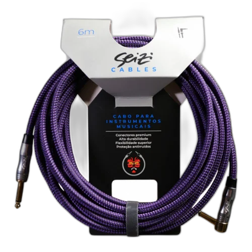 Cabo Seizi Cable Energy P10 x P10L Black Purple 6m para Guitarra Violão Contrabaixo Ukulele 10361001