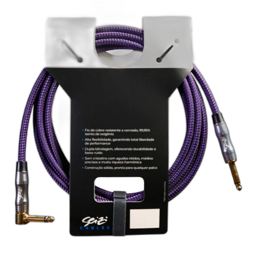 Cabo Seizi Cable Energy P10 x P10L Black Purple 6m para Guitarra Violão Contrabaixo Ukulele 10361001