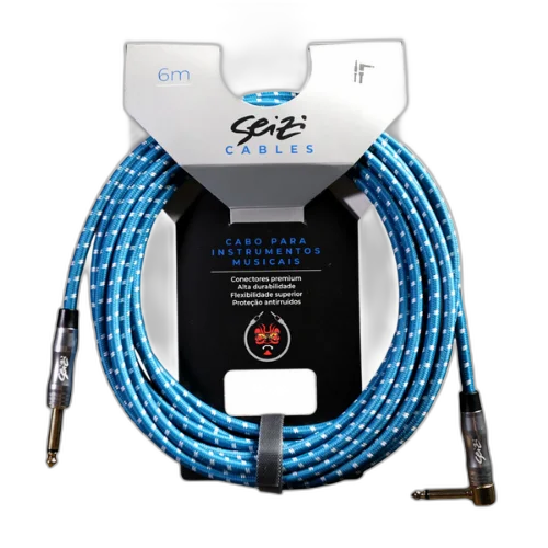 Cabo Seizi Cable Energy P10 x P10L Blue White 6m para Guitarra Violão Contrabaixo Ukulele 10361005