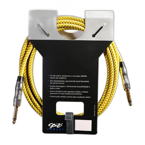 Cabo Seizi Cable Energy P10 x P10 Yellow Brown 3m para Guitarra Violão Contrabaixo Ukulele 10361006