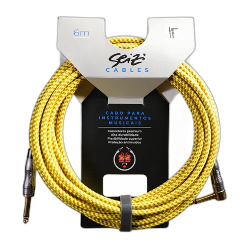 Cabo Seizi Cable Energy P10 x P10L Yellow Brown 6m para Guitarra Violão Contrabaixo Ukulele 10361009