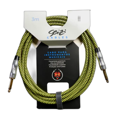 Cabo Seizi Cable Energy P10 x P10 Yellow Black 3m para Guitarra Violão Contrabaixo Ukulele 10361010