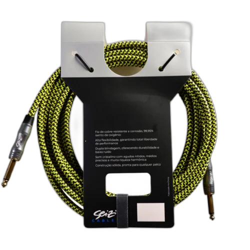 Cabo Seizi Cable Energy P10 x P10 Yellow Black 3m para Guitarra Violão Contrabaixo Ukulele 10361010