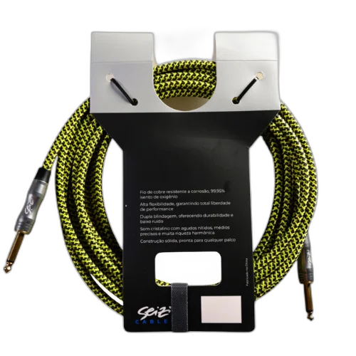 Cabo Seizi Cable Energy P10 x P10 Yellow Black 6m para Guitarra Violão Contrabaixo Ukulele 10361012