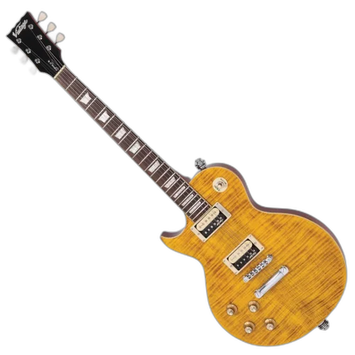 Guitarra Vintage Canhota Reissued LV100AFD LP Paradise Ambar com Corpo Mahogany Top Maple Carved Braço Mahogany Escala Rosewood 2 Captadores Humbucker Wilkinson