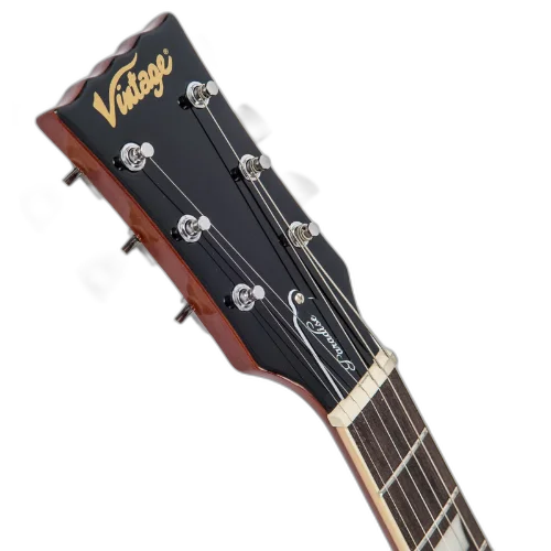 Guitarra Vintage Canhota Reissued LV100AFD LP Paradise Ambar com Corpo Mahogany Top Maple Carved Braço Mahogany Escala Rosewood 2 Captadores Humbucker Wilkinson