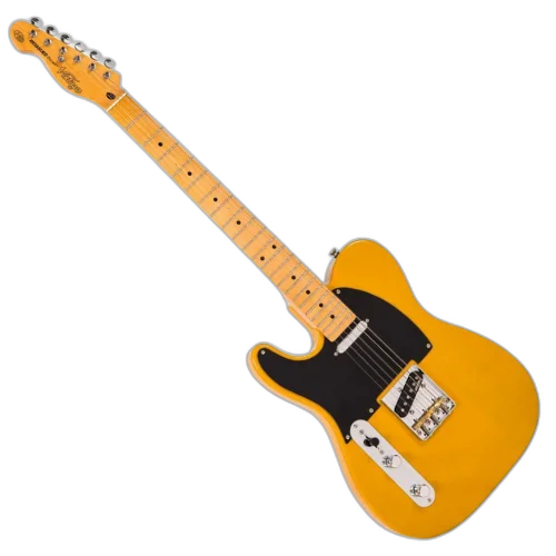 Guitarra Vintage Canhota Reissued LV52BS Tele Butterscotch com Corpo Ash Braço Hard Maple Parafusado Escala Maple 21 Trastes 2 Captadores Single Coil Wilkinson Ponte Fixed Wilkinson
