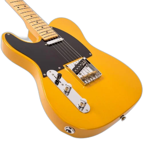 Guitarra Vintage Canhota Reissued LV52BS Tele Butterscotch com Corpo Ash Braço Hard Maple Parafusado Escala Maple 21 Trastes 2 Captadores Single Coil Wilkinson Ponte Fixed Wilkinson