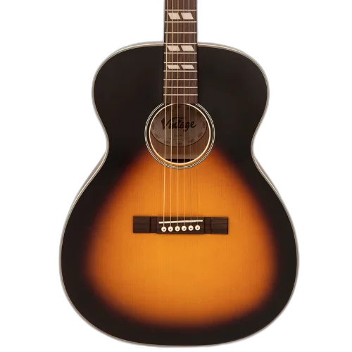 Violão Vintage VE160V SB Elétroacustico Orquestra Sunburst com Tampo Spruce Fundo e Laterais Mogno Braço Mogno 20 Trastes Pré-amplificador Vintage com Afinador e Equalizador