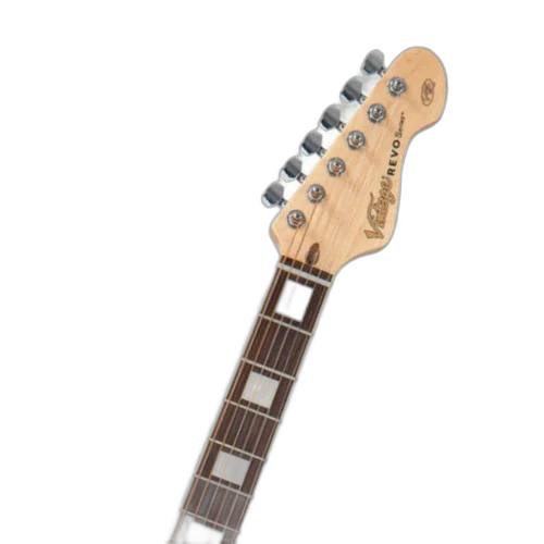 Violão Vintage VRE 900 BK Revo Elektra Eletroacústico Black com Corpo Acacia Tampo Acacia Braço Maple Parafusado Escala Rosewood 20 Trastes Captador Alan Entwistle Astrosonic QX Pré-amplificador com 5-Way Rotary Selector
