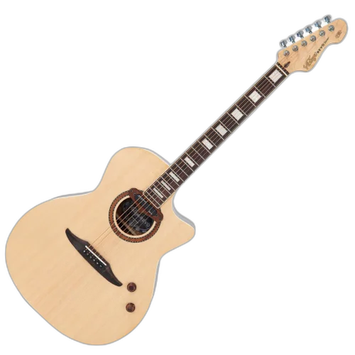 Violão Vintage VRE 900 NA Revo Elektra Eletroacústico Natural Spruce com Corpo Acacia Tampo Spruce Braço Maple Parafusado Escala Rosewood 20 Trastes Captador Alan Entwistle Astrosonic QX Pré-amplificador com 5-Way Rotary Selector