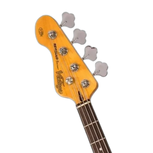 Contrabaixo Vintage Canhoto VJ74 Reissued Gloss Black com Corpo Alder Braço Maple Parafusado Escala Rosewood 20 Trastes 2 Captadores Single Coil Wilkinson WOJB Ponte Wilkinson Four Saddle